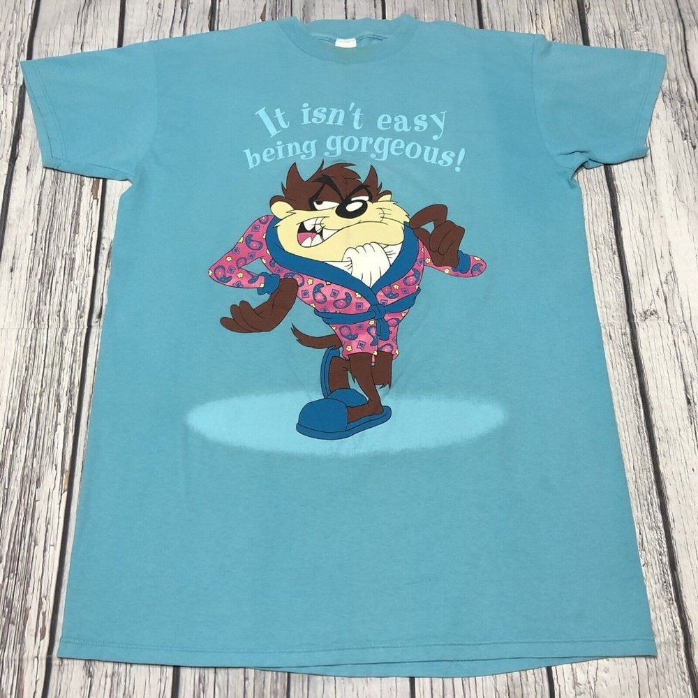 Vintage Looney Tunes Taz Teal 1998 It Isn’t Easy Being One Size T Shirt 90’s